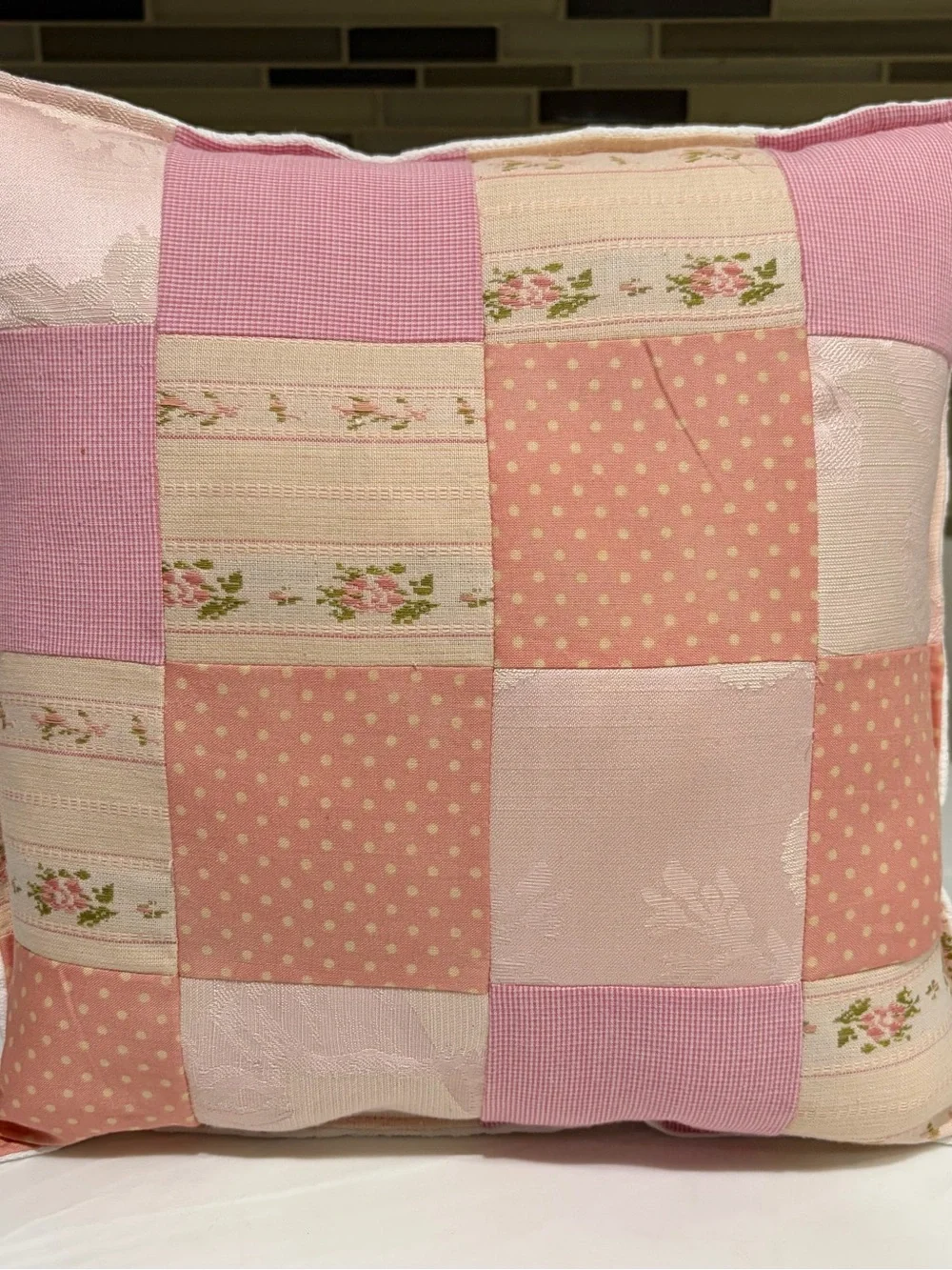 Pink Patchwork Decorative Throw Pillow by